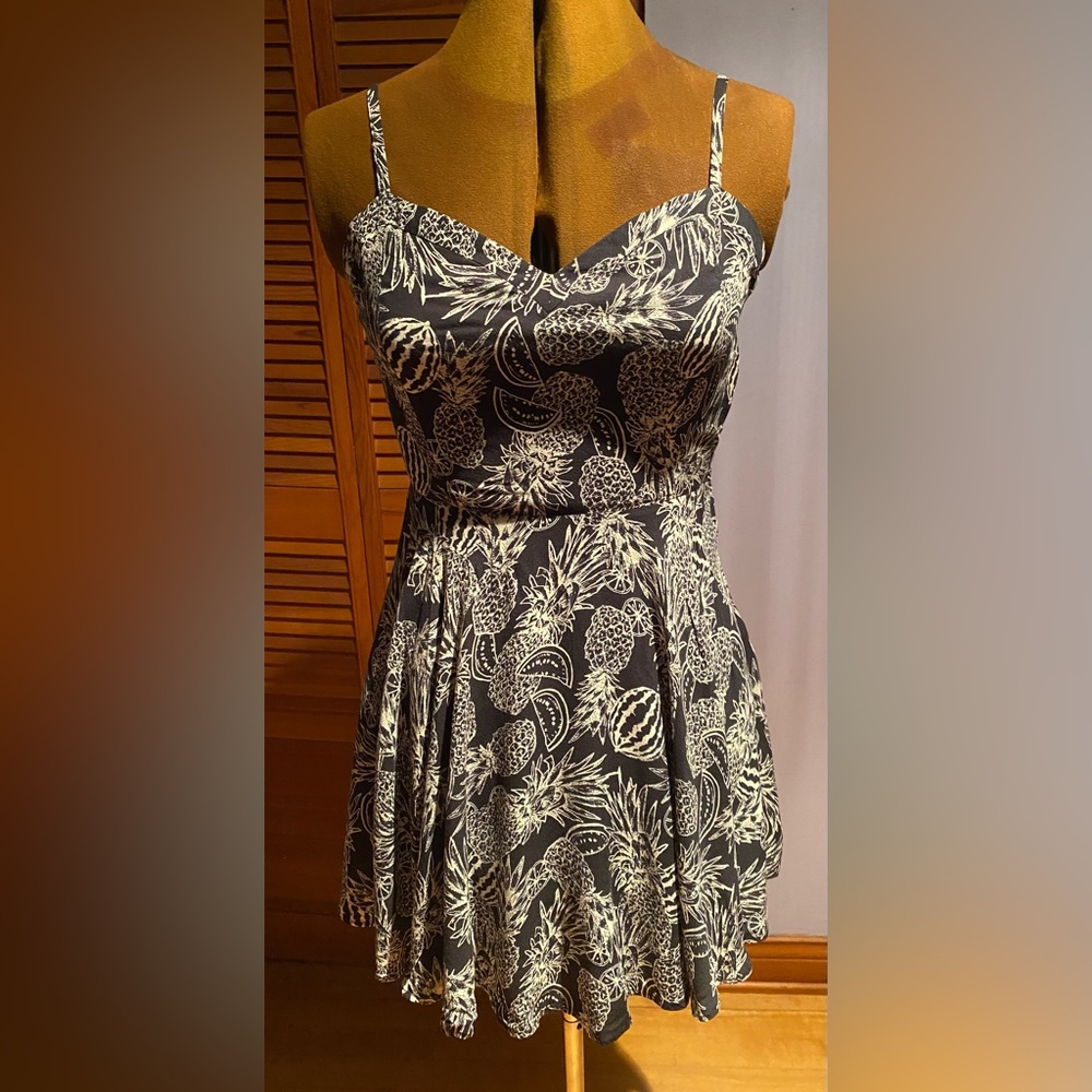 Talula Black and Cream Tropical Print Dress